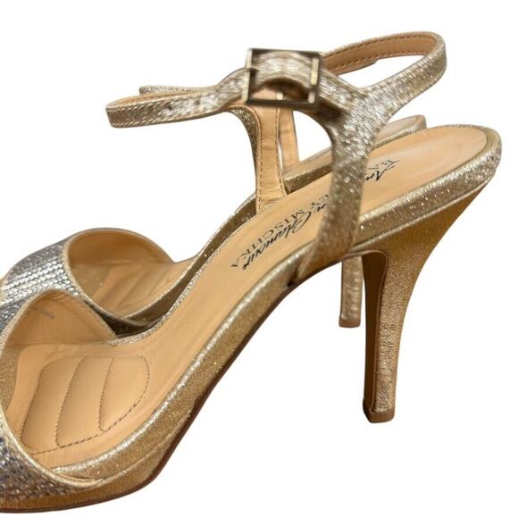Badgley Mischka American Glamour Womens Rhinestone Gold Ankle Strap Heels sz 6.5 - Picture 9 of 16